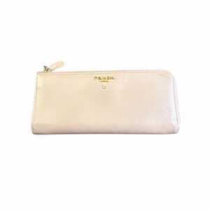 Prada Pale Pink Leather Zip Continental Wallet with Gold Hardware